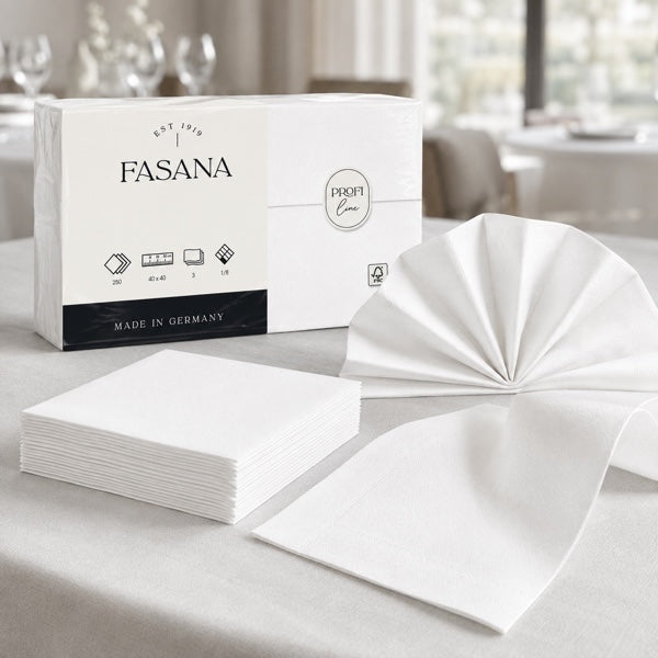 FASANA Zelltuchservietten mit verschiedenen Serviettenfaltungen für Gastro und Catering.