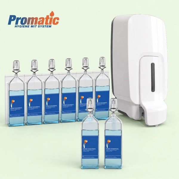 Promatic Budget Schaumseife mit Nachfüllkartuschen und passendem Spendersystem.