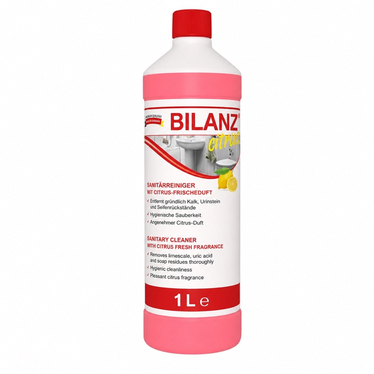 BILANZ Citrus Sanitärreiniger 1 Liter Flasche mit Zitronensäure.