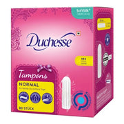 DUCHESSE Tampons Normal, 80 Stück – pinke Verpackung mit SoftSilk-Oberfläche auf weißem Hintergrund.