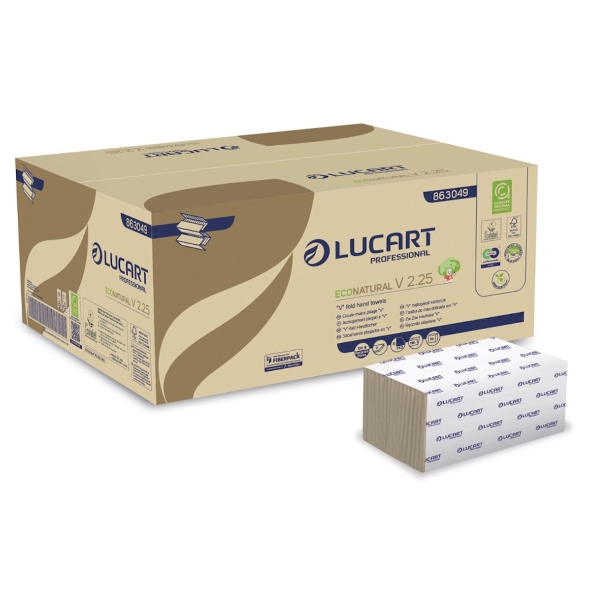 LUCART ECO Natural Papierhandtücher V-Falz 2-lagig 3800 Blatt – naturweiß für Spender