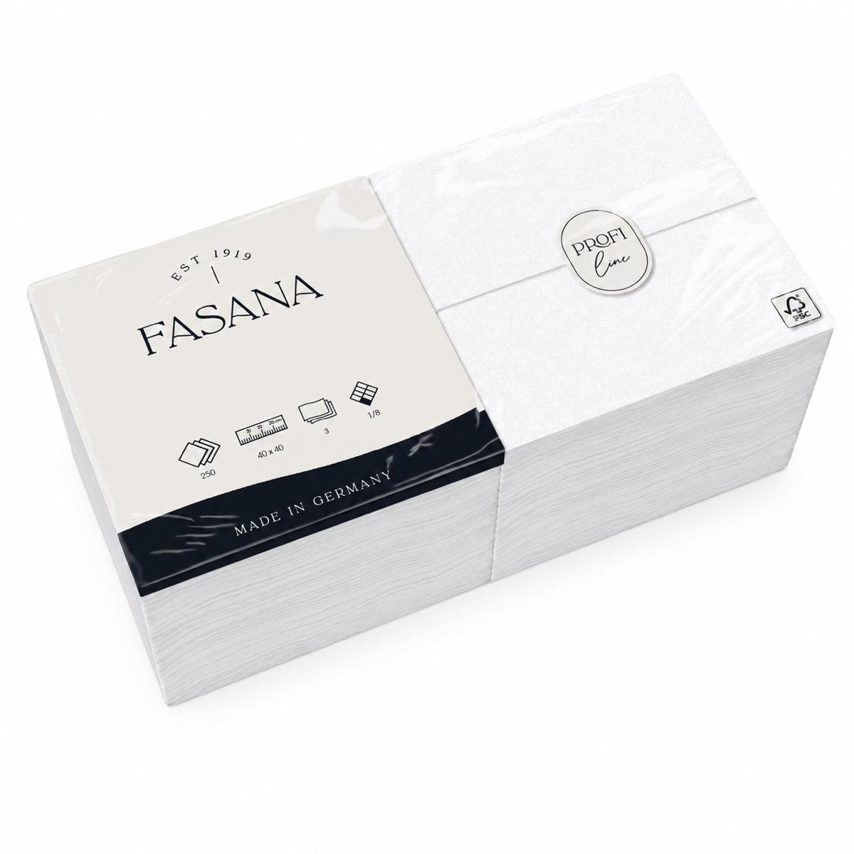 FASANA Professional weiße Zelltuchservietten, 40 × 40 cm, 3-lagig, 250 Stück.