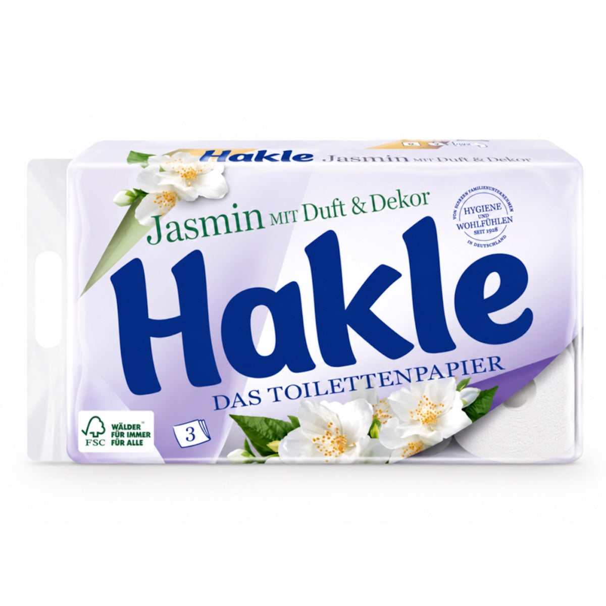 Hakle Jasmin Toilettenpapier 3-lagig mit Jasmin-Duft, 72 Rollen, weiches und saugstarkes Duft-Toilettenpapier für Haushalt und Büro