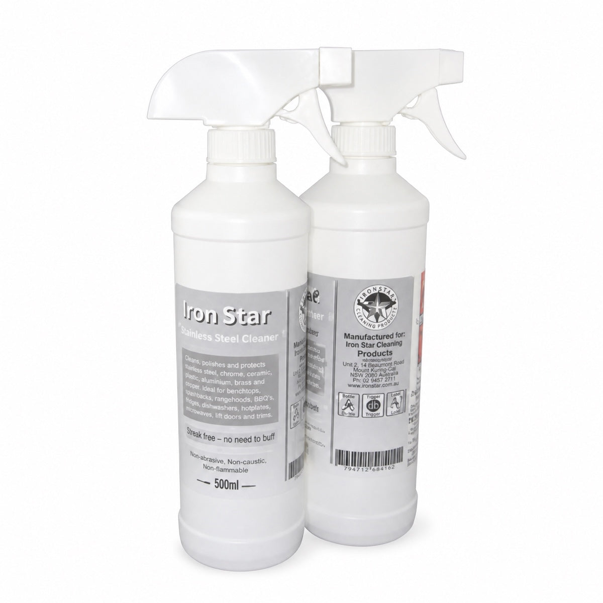 Iron Star Edelstahlpflege 2 x 500 ml Sprayflaschen mit Anti-Fingerprint-Effekt.