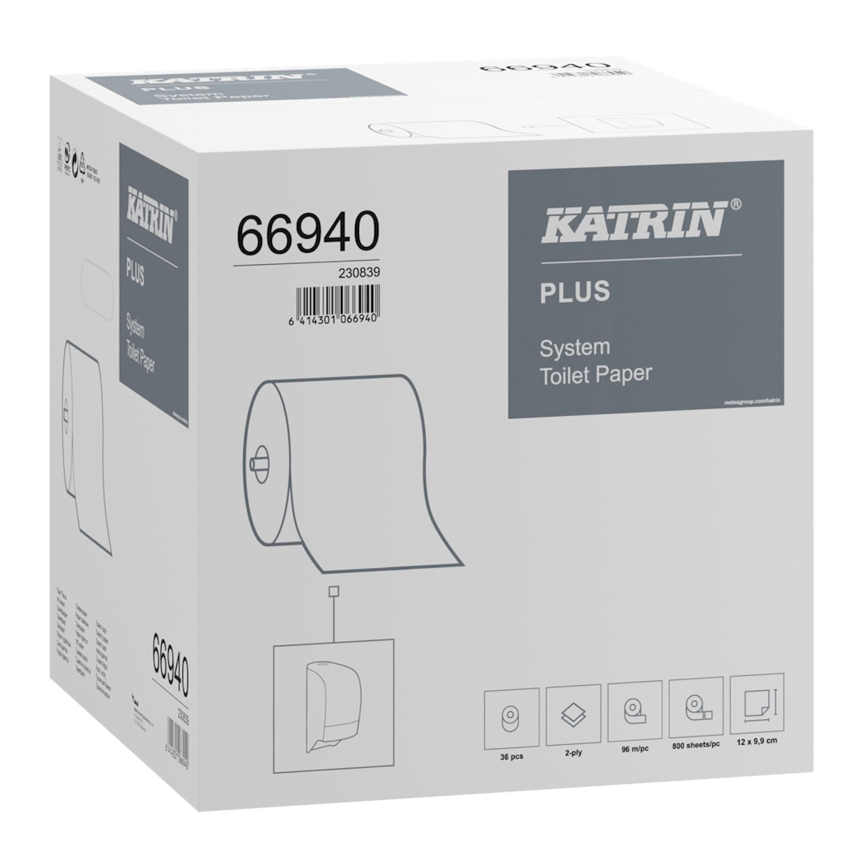 KATRIN Plus System Toilettenpapier 800 Blatt 2-lagig aus Zellstoff für Katrin System Toilettenpapierspender