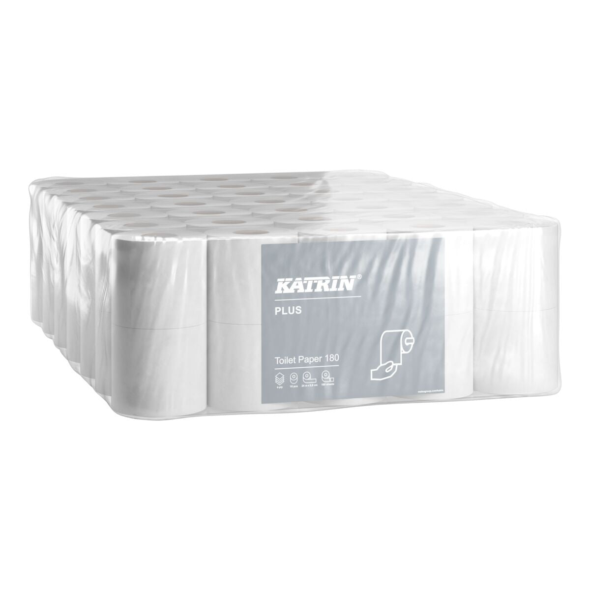 KATRIN Toilettenpapier 4-lagig aus 100 % Zellstoff mit 70 Rollen für Büro, Hotel und gewerbliche Waschräume.
