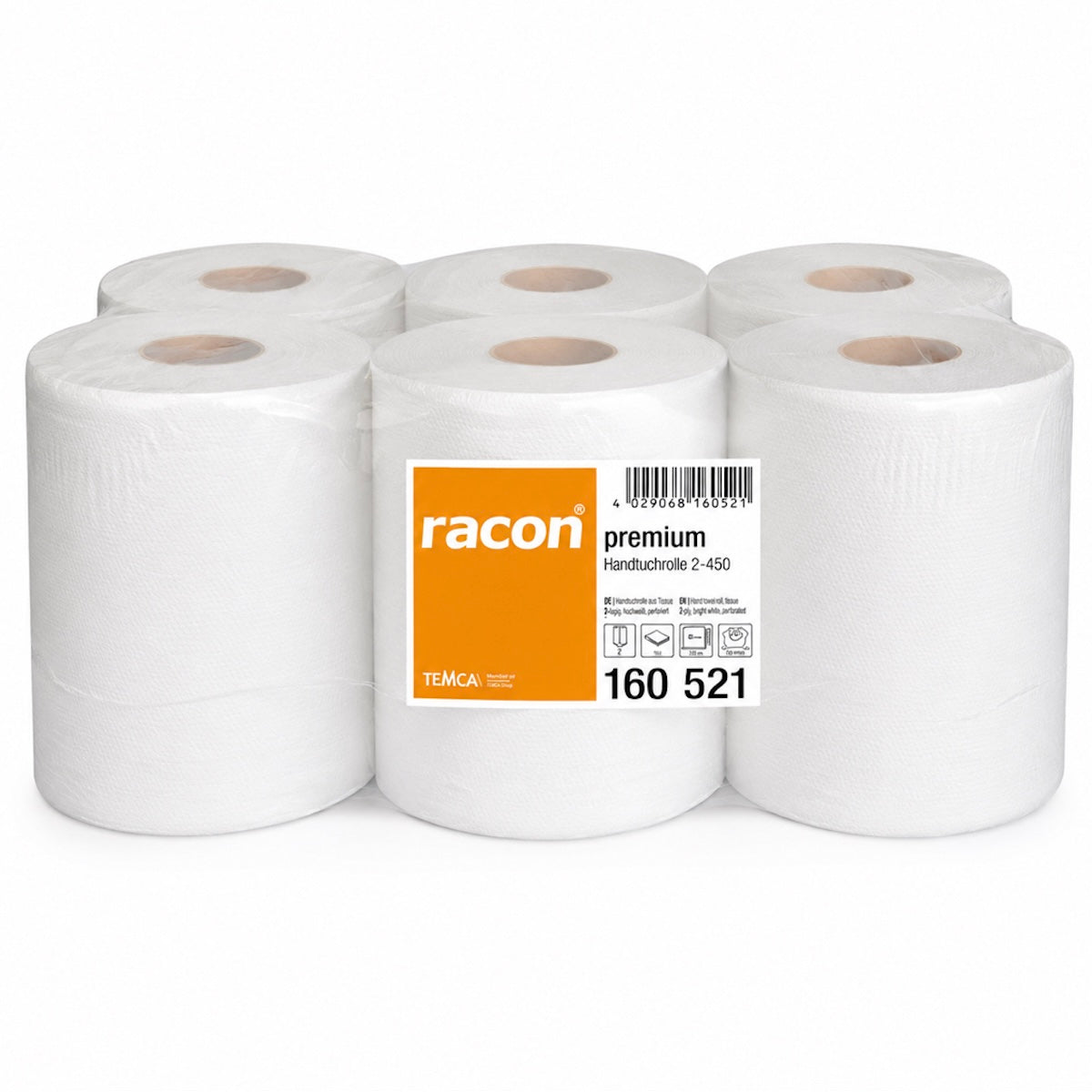 RACON Handtuchrollen Innenzug M 2-lagig Zellstoff 160 m 6 Rollen für Innenzugrollenspender