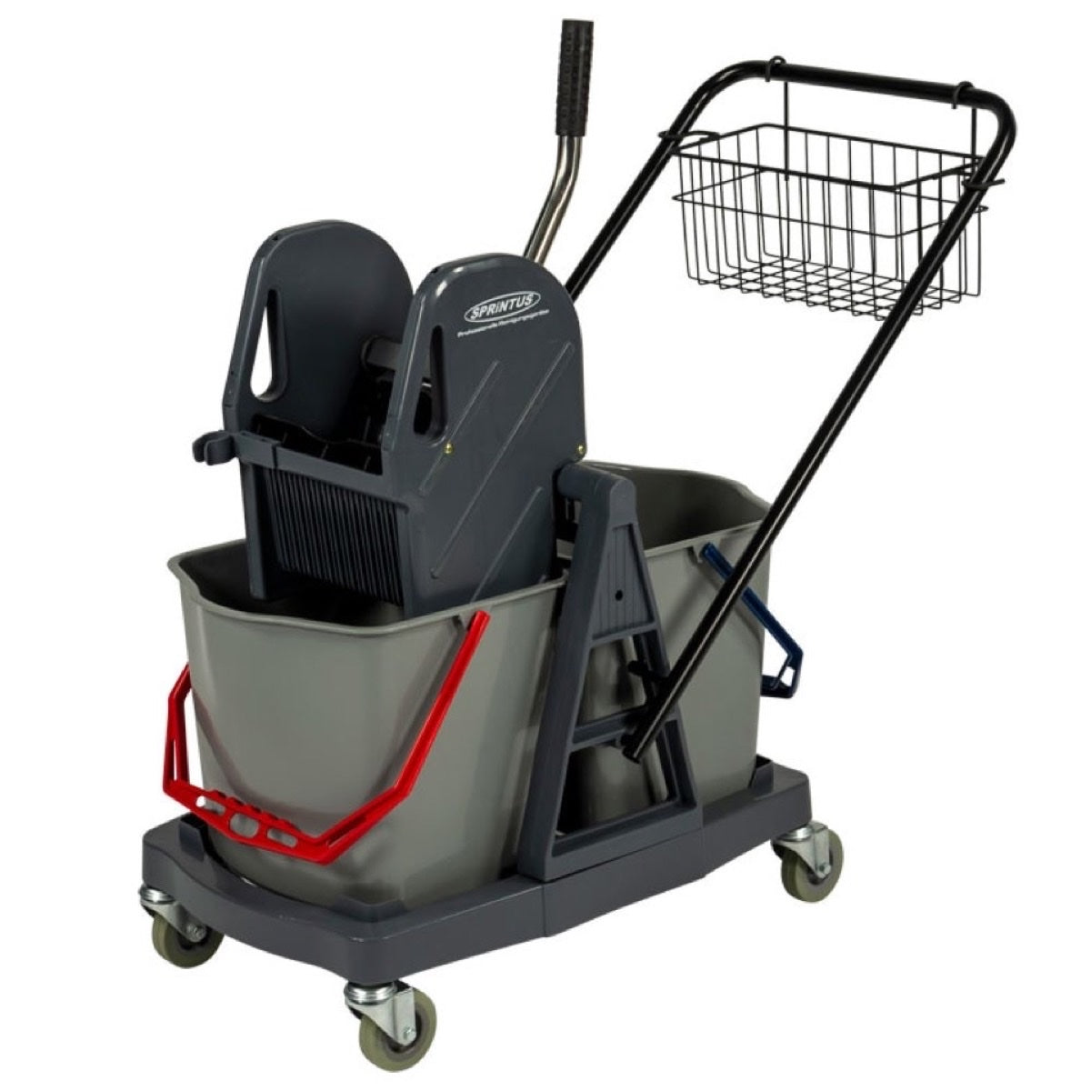 SPRINTUS Doppelfahreimer 2 x 17 Liter mit Mopp-Presse und Metall-Lenkrollen.
