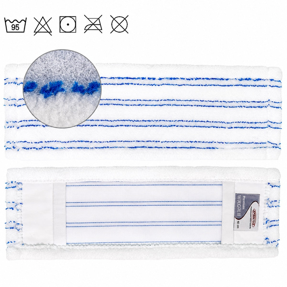 SPRINTUS Premium Mikrofasermopp 40 cm weiß-blau mit Borstenstreifen