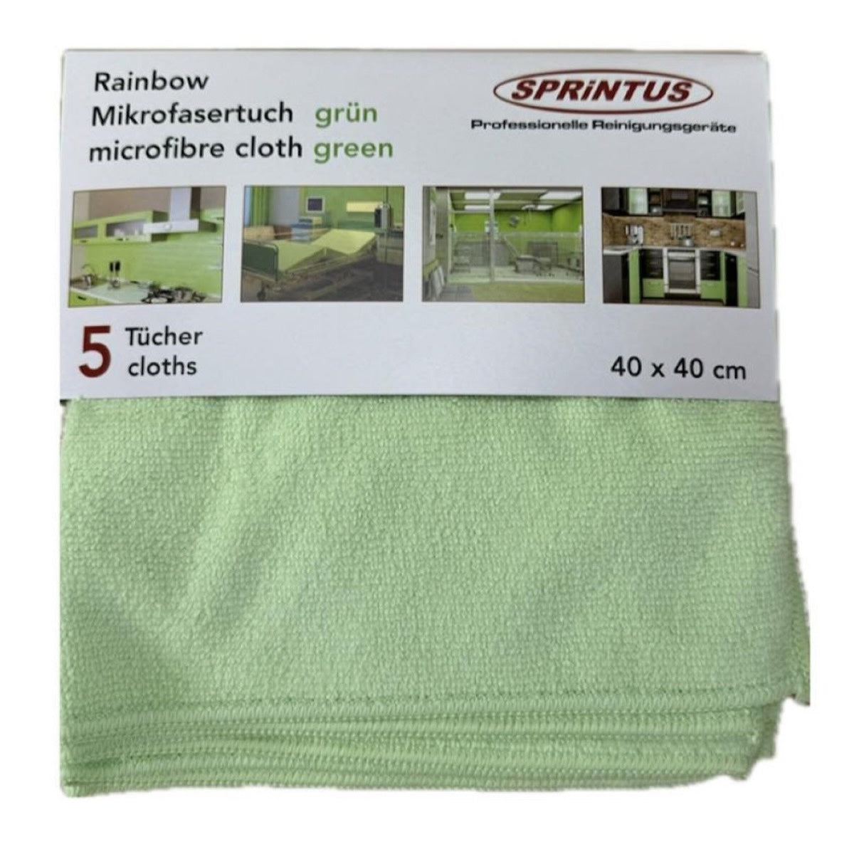 SPRINTUS RAINBOW Mikrofasertücher Grün 40 x 40 cm im 5er-Pack für Küchen und Unterhaltsreinigung.