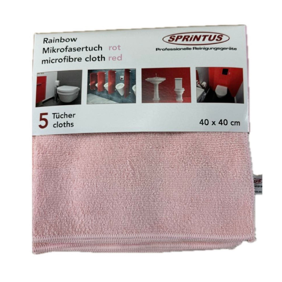 SPRINTUS RAINBOW Mikrofasertücher Rot 40 x 40 cm im 5er-Pack für Sanitärbereiche.