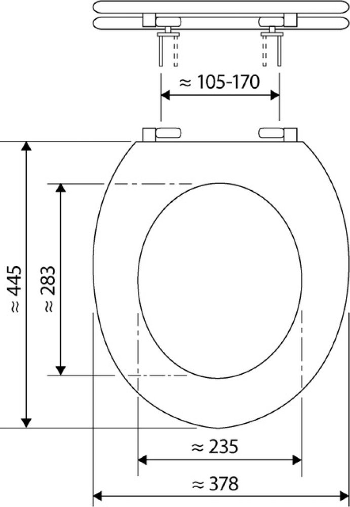 zeichnung mit größenangaben von wc brille in weiss