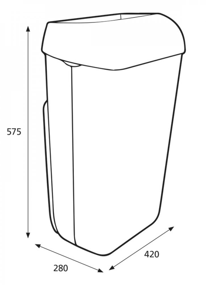 zeichnung mit größenangaben von fünfzig liter abfalleimer der marke katrin