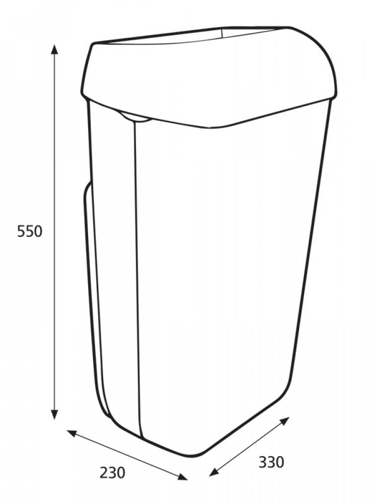 zeichnung von abfalleimer der marke katrin mit größenangaben fünfundzwanzig liter